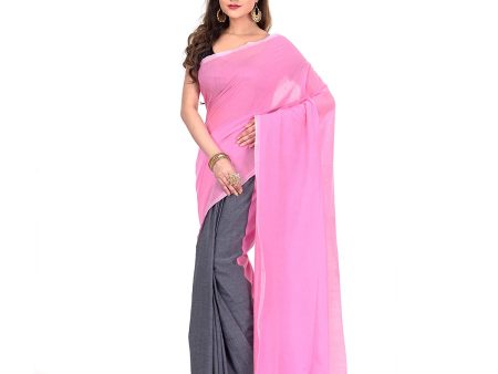 Desh Bidesh Bengal Cotton Tant Women s Bengal Half Half Ghicha Handloom Cotton Silk Saree With Blouse Piece (Pink Black ) on Sale