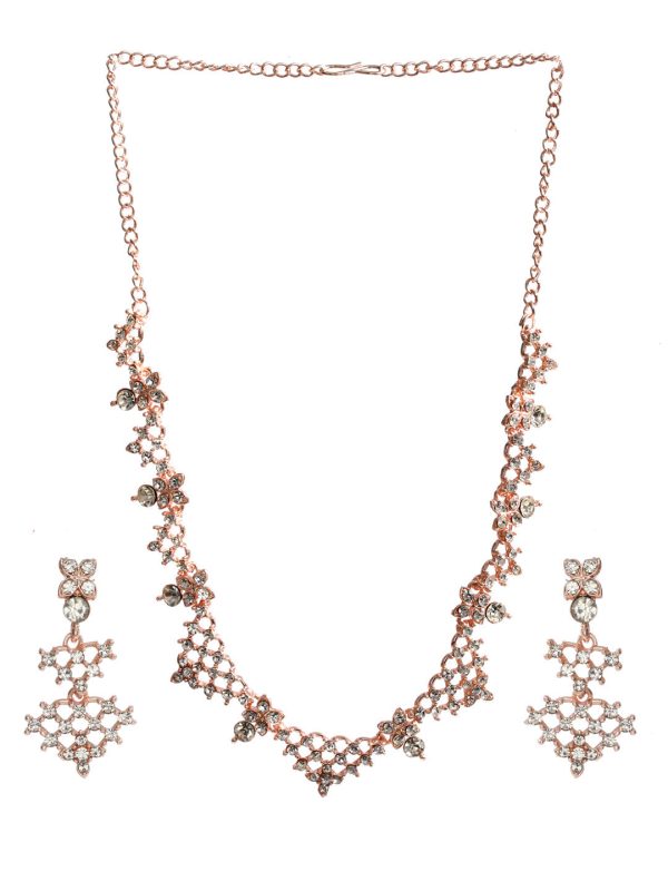 Priyaasi Women Floral American Diamond Rose Gold Plated Jewellery Set Online now