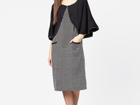 NOZ2TOZ Black Check Printed Flared Sleeve Double Pocket Dress Online now