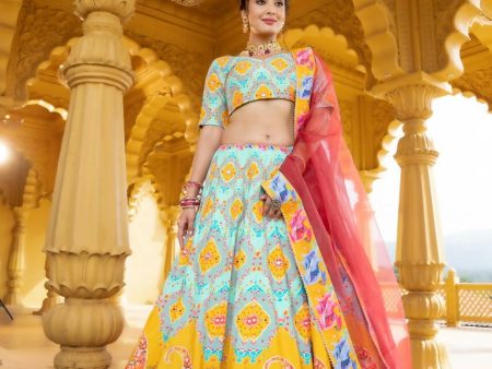 Designer Sky Blue Lehenga Choli for Women, Printed and Mirror Work Lehengas Set by Infinity Export Online now