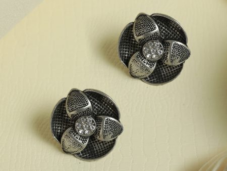 Priyaasi Women Floral Oxidised Silver Stud Earrings Supply