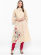 Wahe-NOOR Women s Beige & Pink Embroidered Kurta With Churidar For Sale