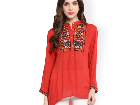 Wahe-NOOR Women s Red Embroidered Top1 Online Hot Sale