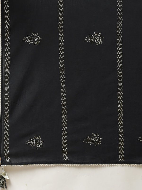 Wahe-NOOR Women s Black Cotton Anarkali Kurta Pant Set With Dupatta Online now