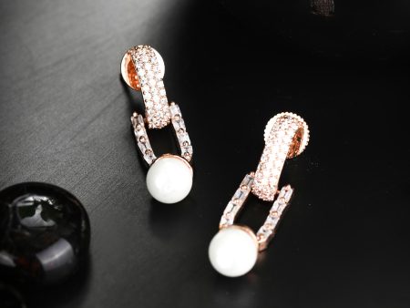 Priyaasi Women White American Diamond Rose Gold Plated Drop Earrings Online Hot Sale