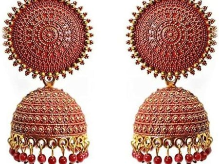 Mominos Fashion Joharkamal Gold-Plated Meenakari Jhumkas For Women & Girls (Red) Online now