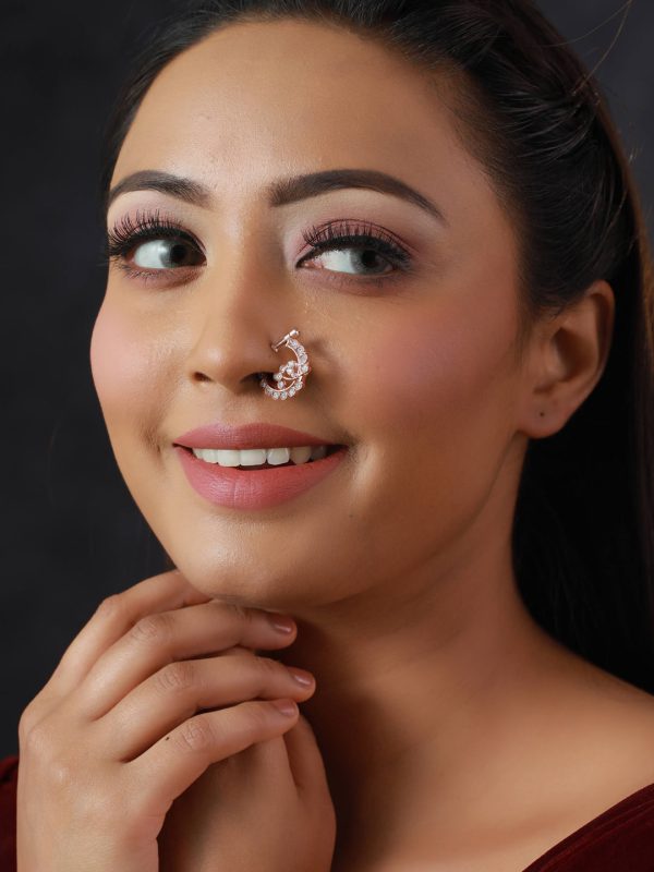 Priyaasi Women Floral American Diamond Rose Gold Plated Nose Ring Online now