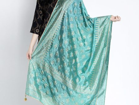 Wahe-NOOR Women s Sea Green Printed Poly Silk Dupatta Online Hot Sale