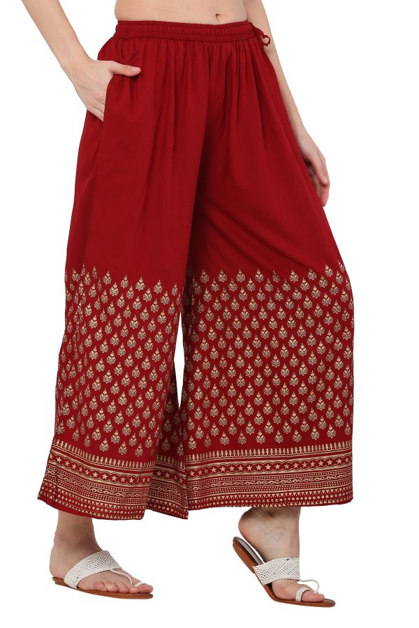 PAVONINE Maroon Color Minar Half Golden Print Sharara For Women Supply