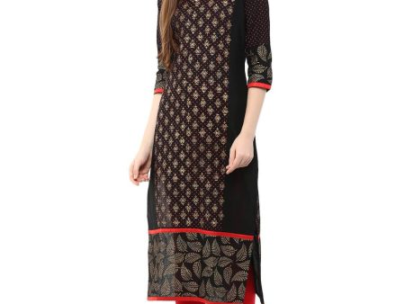 Wahe-NOOR Women s Black And Golden Ajrakh Hand Block Cotton Printed Straight Kurta Fashion