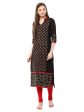 Wahe-NOOR Women s Black And Golden Ajrakh Hand Block Cotton Printed Straight Kurta Fashion