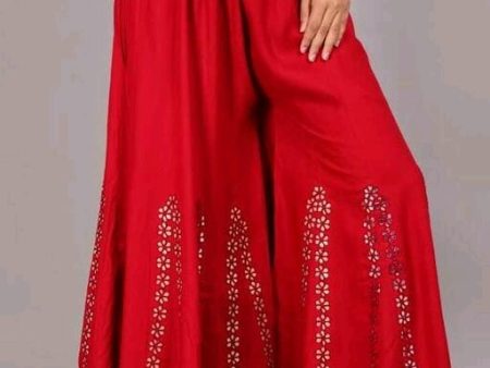 PAVONINE Red Color Embroidery Floral Patch Work Flared Sharara For Women Discount