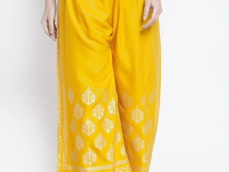 PAVONINE Mustard Color Block Side Printed Rayon Fabric Sharara For Women For Sale