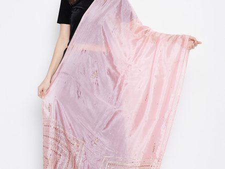 Wahe-NOOR Women s Baby Pink Embellished Poly Silk Dupatta Cheap