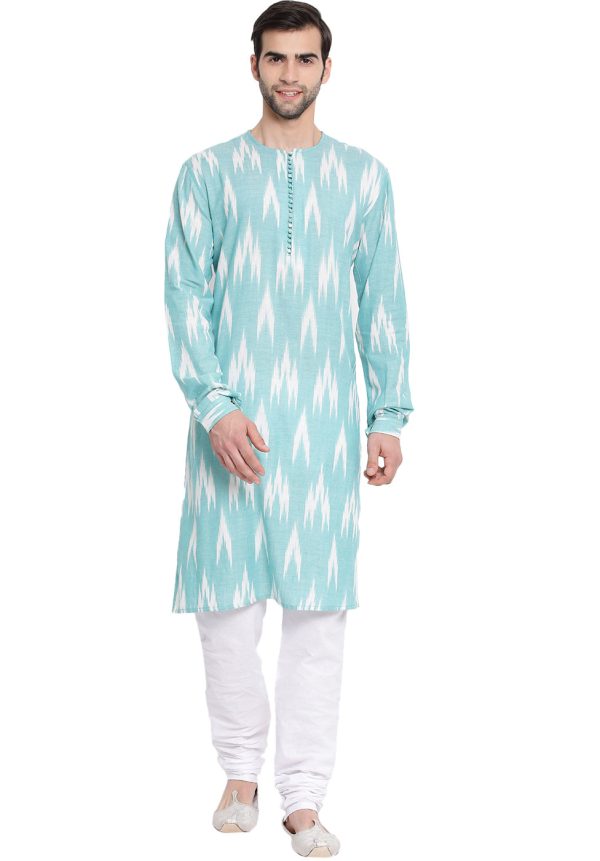 Vastramay Men s Green Cotton Blend Kurta Pyjama Set Supply