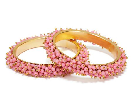 Mominos Fashion Joharkamal Gold-Plated Baby Pink Beads Work Bangles Fashion