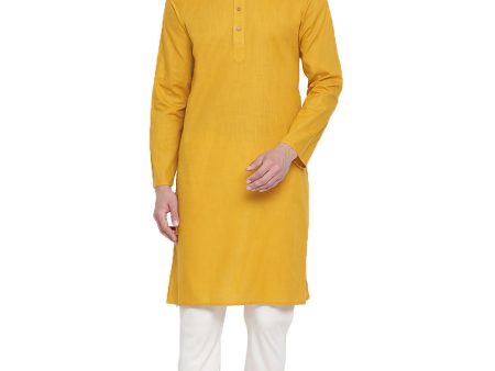 Vastramay Men s Yellow Cotton Linen Blend Kurta Pyjama Set Online Sale