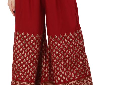 PAVONINE Maroon Color Minar Half Golden Print Sharara For Women Supply