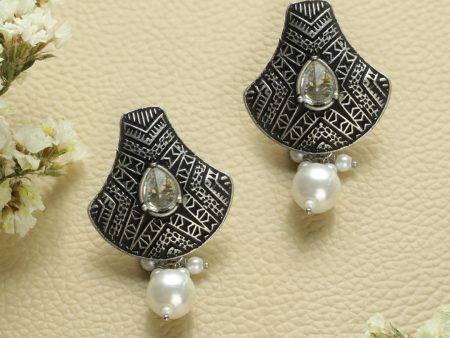 Priyaasi Women Studded Oxidised Silver Pearl Drop Earrings Cheap