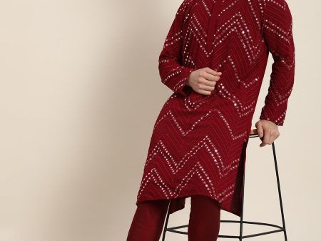 Shrestha By Vastramay Men s Maroon Georgette Kurta Pyjama Set Online Hot Sale