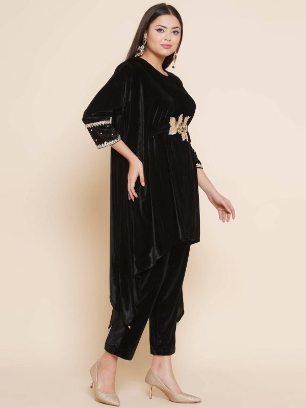 Women Republic Black Velvet Kaftaan Style Kurta With Pants Sale