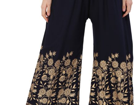 PAVONINE Navy Blue Color Floral Half Golden Print Sharara For Women on Sale