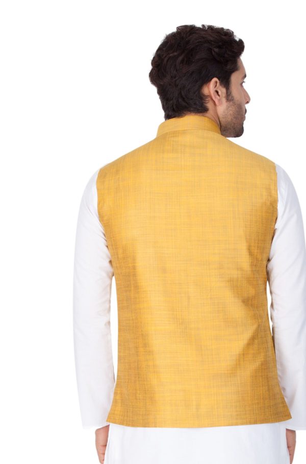 Vastramay Men s Gold Cotton Silk Nehru Jacket Sale