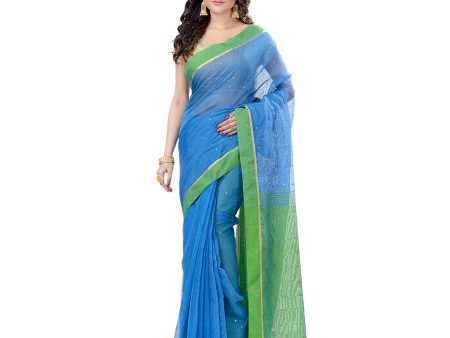 Desh Bidesh Women s Tant Silk Handloom Cotton Saree Sequence Work With Blouse Piece Online now