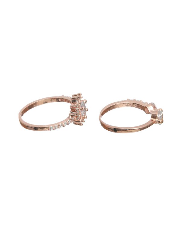 Priyaasi Women Floral American Diamond Rose Gold Plated Ring Set of 2 Fashion