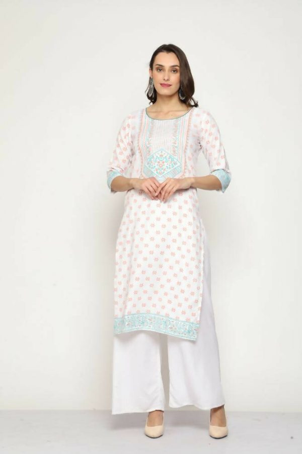 Maai Rayon Hand Printed Kurta Off-White For Cheap