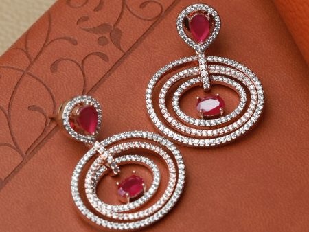 Priyaasi Women Elegant Pink America Diamond Drop Earrings Discount