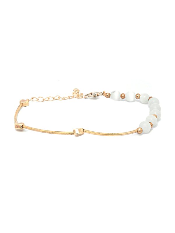 Priyaasi Women White Pearls Rose Gold Plated Link Bracelet Fashion