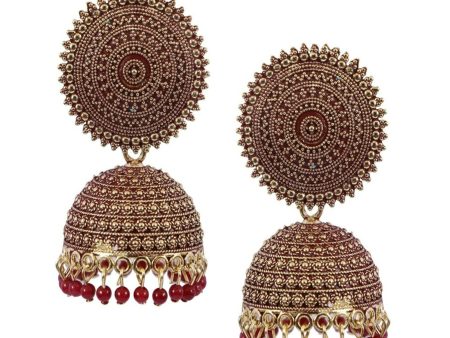 Mominos Fashion Joharkamal Gold-Plated Meenakari Jhumkas For Women & Girls (Maroon) For Discount