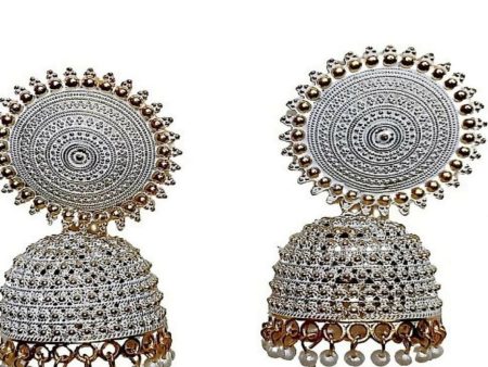 Mominos Fashion Joharkamal Gold-Plated Meenakari Jhumkas For Women & Girls (Grey) on Sale