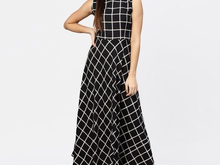 NOZ2TOZ Black Check Sleeveless A-Line Maxi Dress With Slit On The Front Online Hot Sale