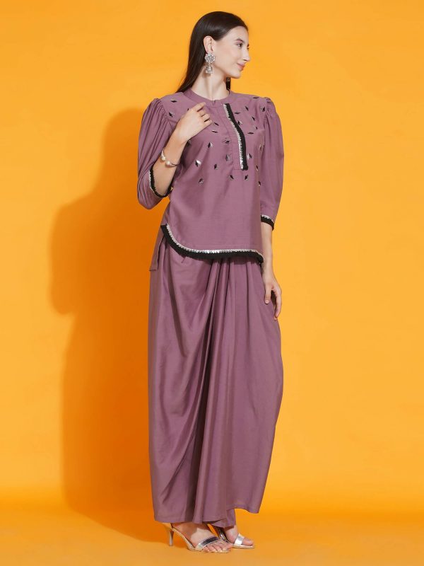 Women Republic Mauve Hand Embellished Kurta With Dhoti For Sale