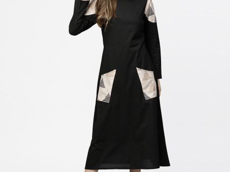 NOZ2TOZ Black 3 4th Sleeve Cotton Maxi Dress With Double Pocket Sale