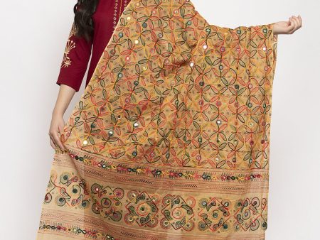 Wahe-NOOR Women s Beige Embroidered Dupatta Hot on Sale