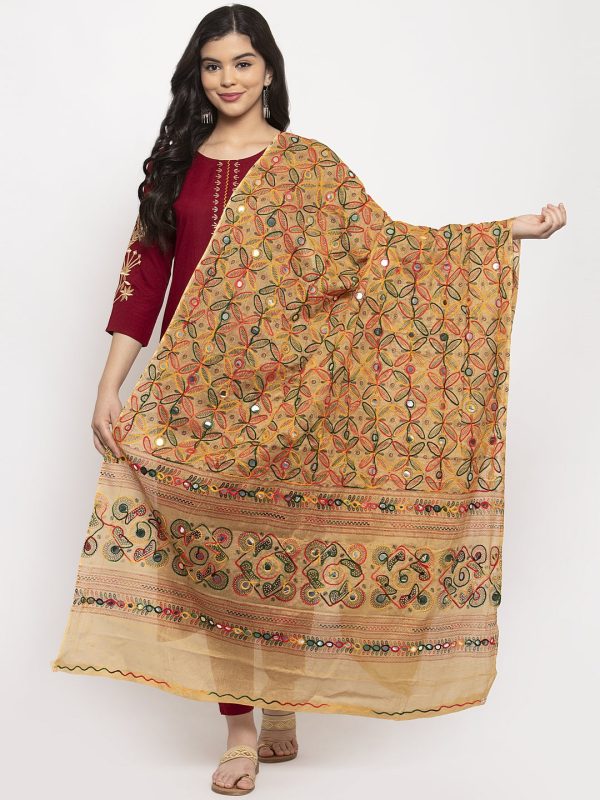 Wahe-NOOR Women s Beige Embroidered Dupatta Hot on Sale