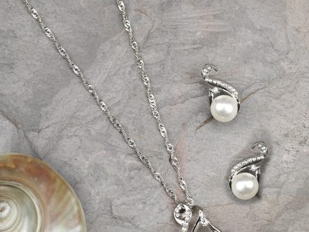 Priyaasi Women Swirl-Pearls & Stones Silver Plated Pendant Set on Sale