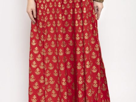 Wahe-NOOR Women s Red Floral Printed Rayon Skirt Online Hot Sale