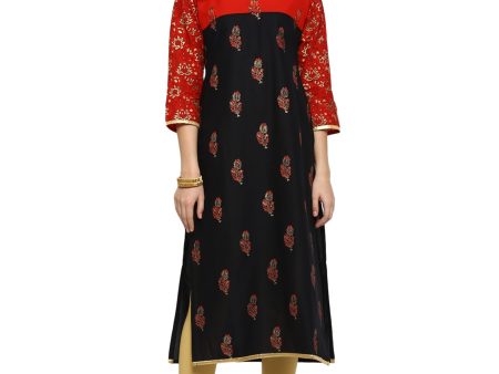 Wahe-NOOR Women s Black & Red Floral Straight Kurta on Sale