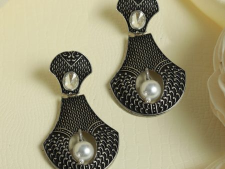 Priyaasi Women Stylish Embossed Studded Oxidised Silver Earrings For Discount