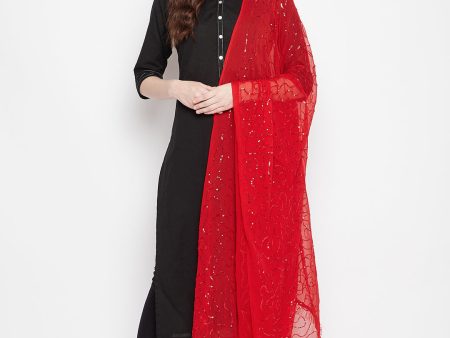 Wahe-NOOR Women s Red Embellished Chiffon Dupatta For Sale