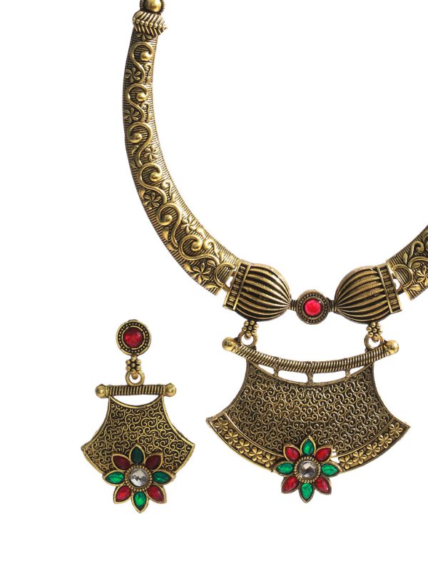 Priyaasi Women Floral Multicolor Gold Plated Jewellery Set on Sale