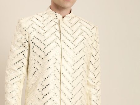 Shrestha By Vastramay Men s Cream Silk Blend Sherwani Only Top Fashion