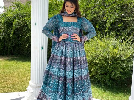 Partywear Designer Skyblue Chanderi Suit - Anbazaar For Sale