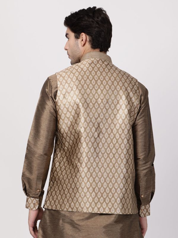 Vastramay Men s Gold Silk Blend Nehru Jacket Online now