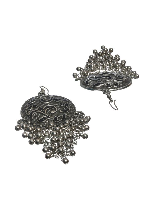 Priyaasi Women Floral Oxidised Silver Chunky Drop Earrings Online