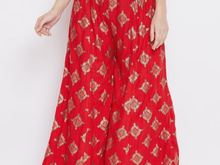 Wahe-NOOR Women s Red Wide Leg Printed Sharara on Sale